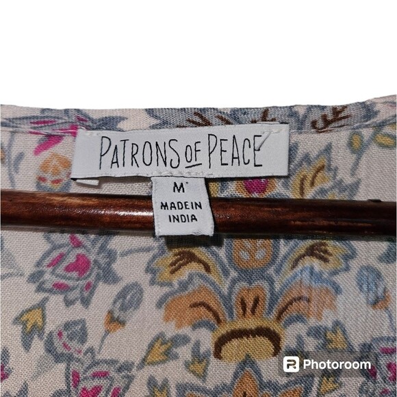 Patrons of Peace Boho Cream Floral Print True Wrap Maxi Dress Short Sleeve - M - Picture 3 of 7
